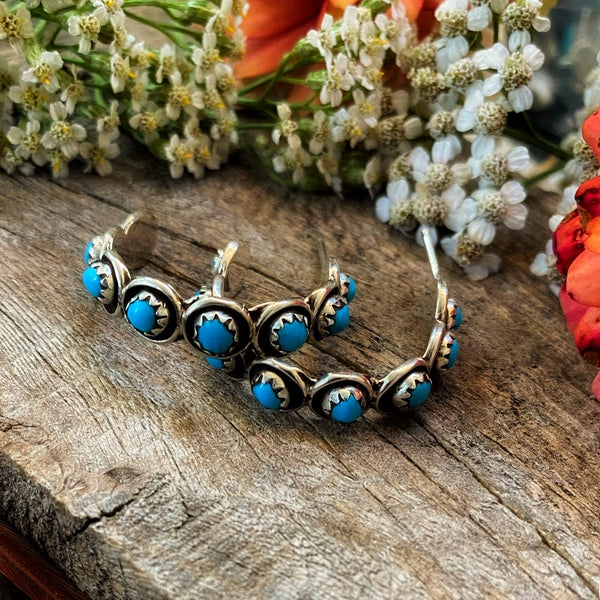 Turquoise Hoop Earrings, Zuni