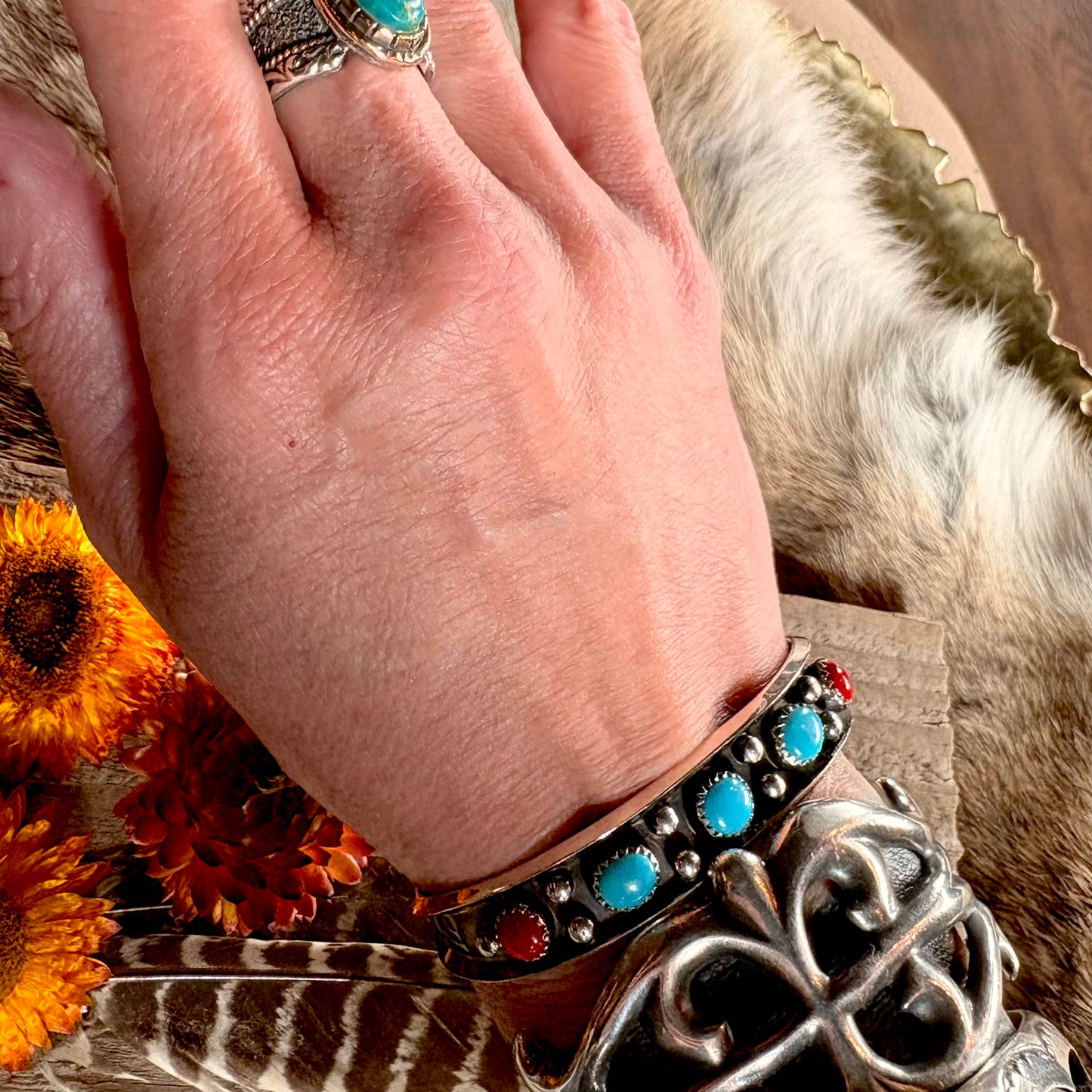 Paul Largo Turquoise & Coral Cuff // Navajo