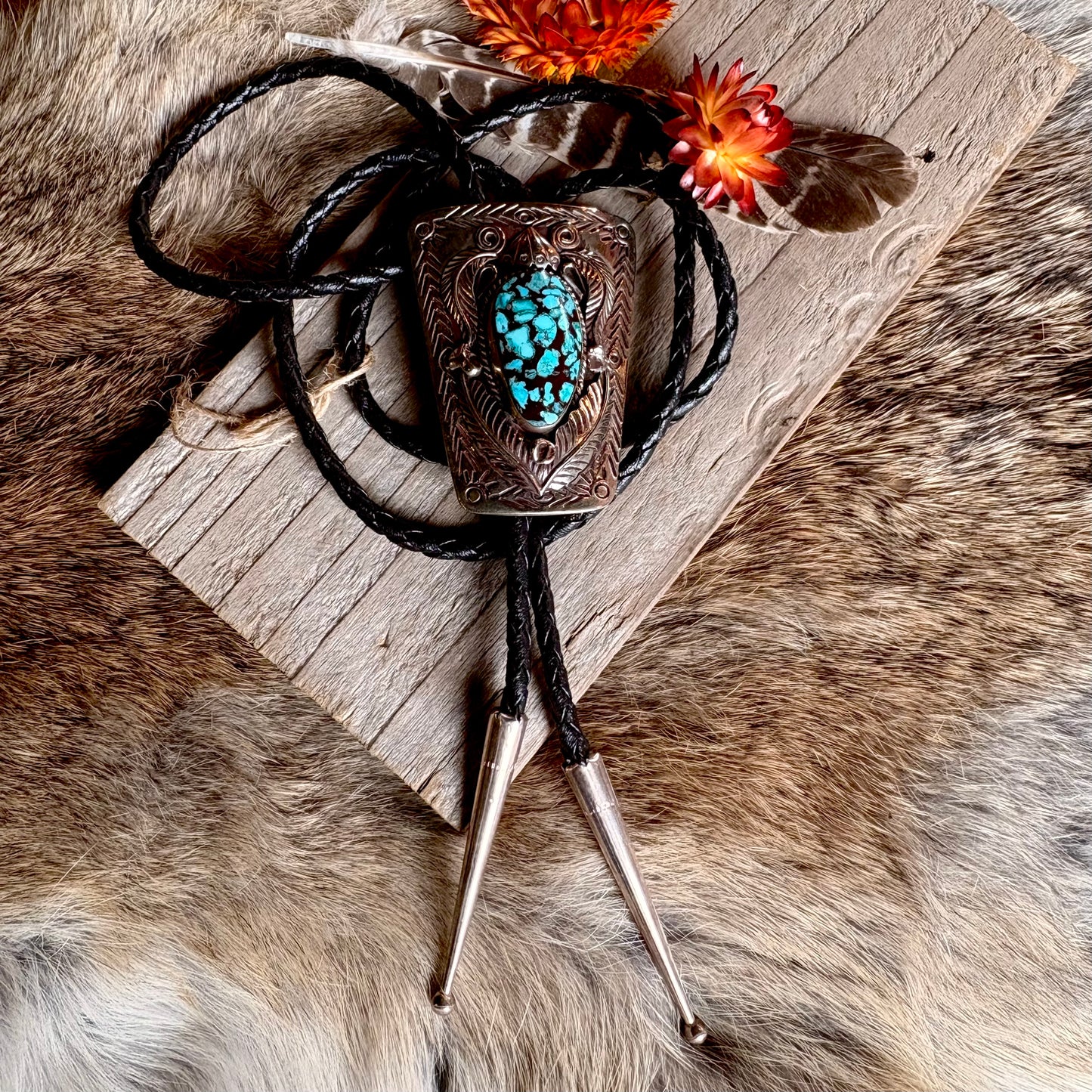 Vintage Blue Spiderweb Turquoise Nickel Silver Bolo / Navajo