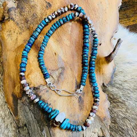 Turquoise, Chrysocolla, Wildhorse & Sterling Silver Pearl Beaded Necklace