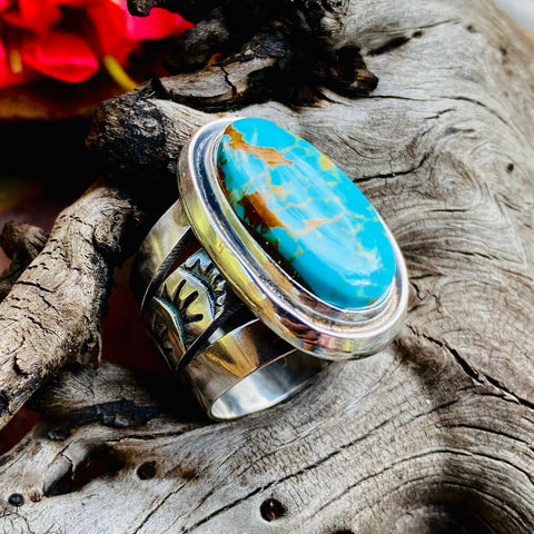 Cigar Band Style Ring in Kings Manassa Turquoise // Size 8