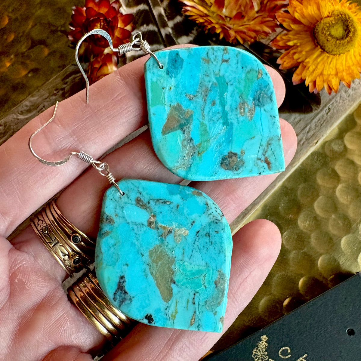 Lupe Lavato Turquoise Slab Earrings // Santo Domingo