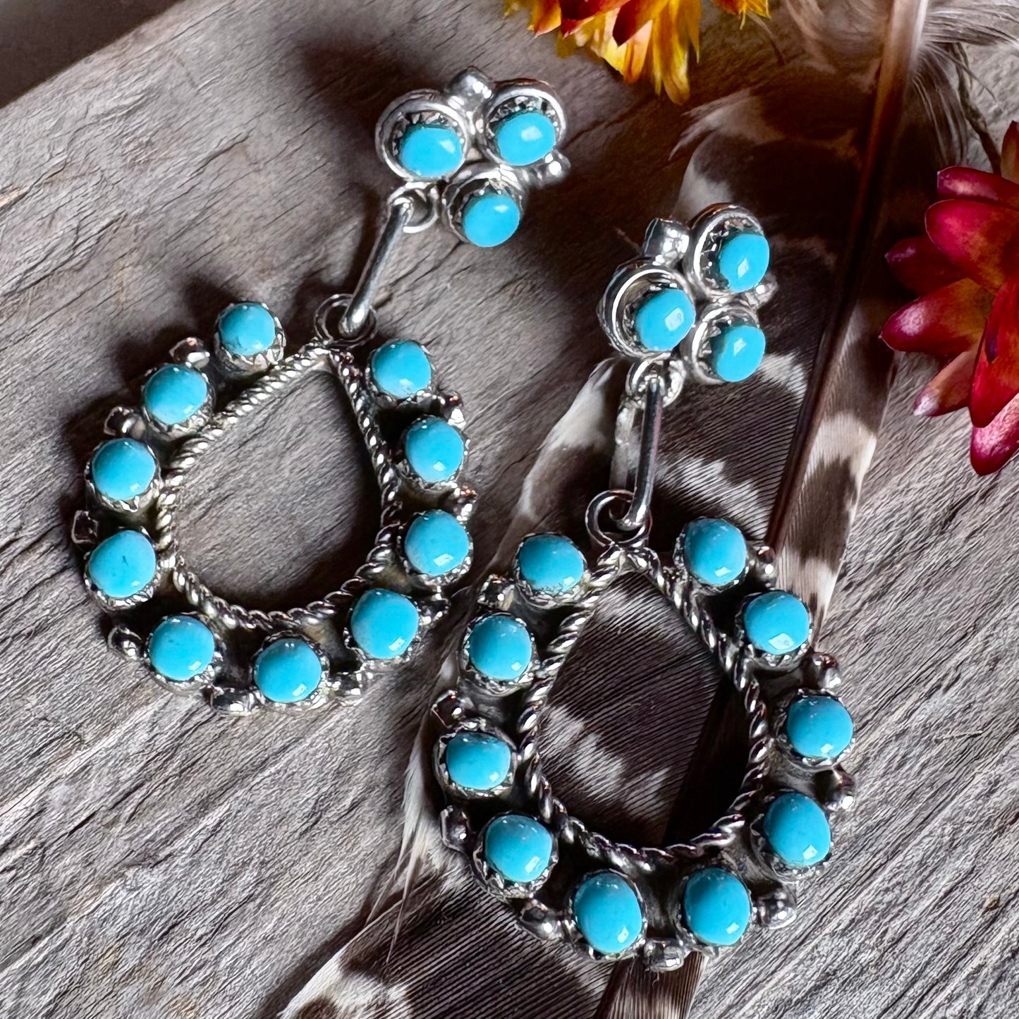 Turquoise Cluster Hoop Earrings // Davis Kaamasee // Zuni