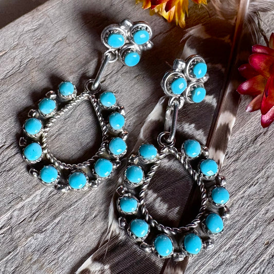 Turquoise Cluster Hoop Earrings // Davis Kaamasee // Zuni