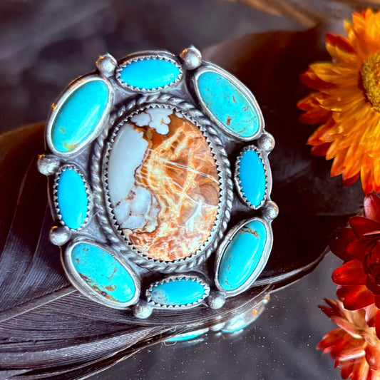 Wild Horse & Turquoise Cluster Ring // Size 8