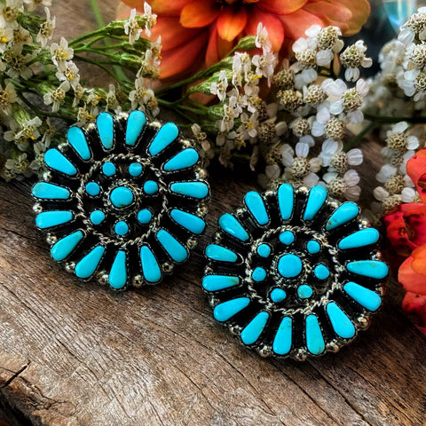 Petite Point Wheel Earrings, Zuni