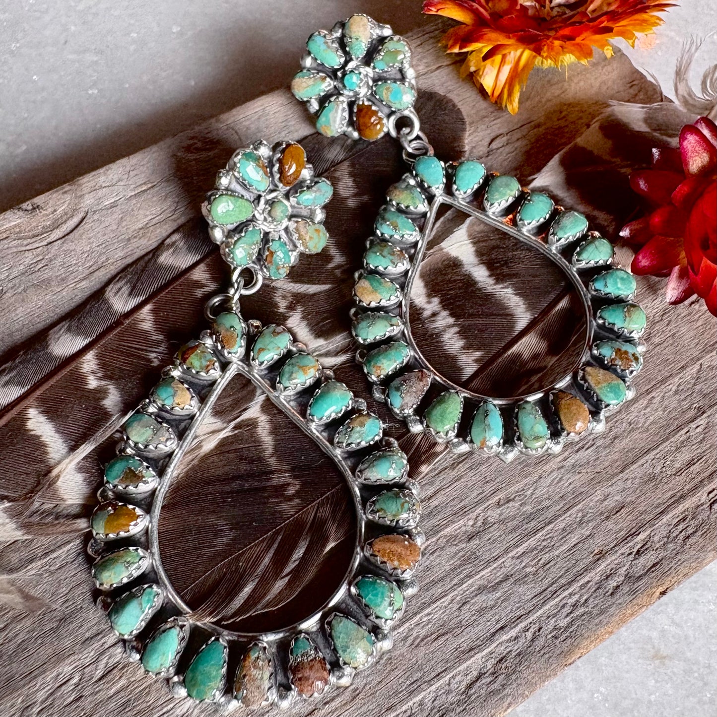 Turquoise Cluster Hoop Earrings // Mathilda Benally // Navajo