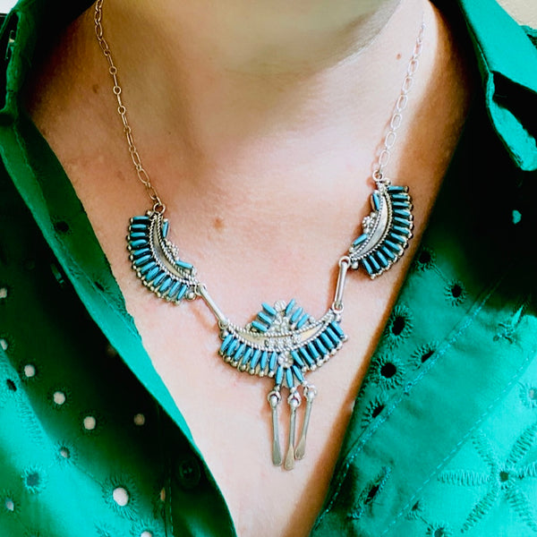 Eva Wyaco Turquoise Needlepoint Necklace and Earring Set