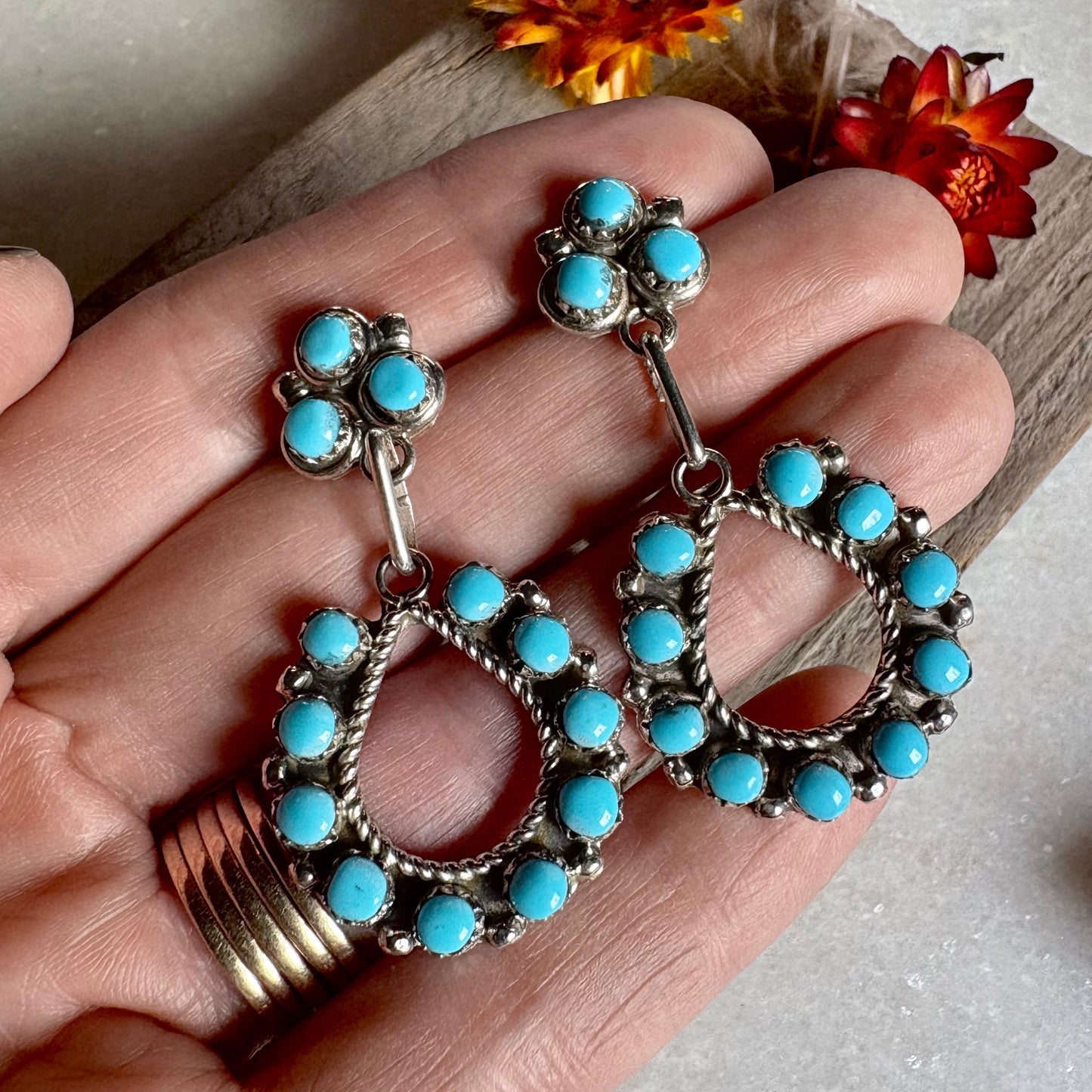 Turquoise Cluster Hoop Earrings // Davis Kaamasee // Zuni