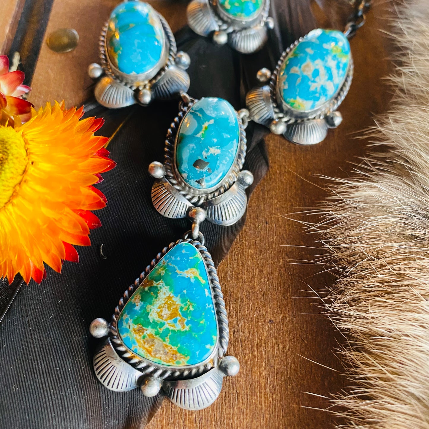 Kee Johnson Sonoran Gold Turquoise Necklace & Earring Set // Navajo