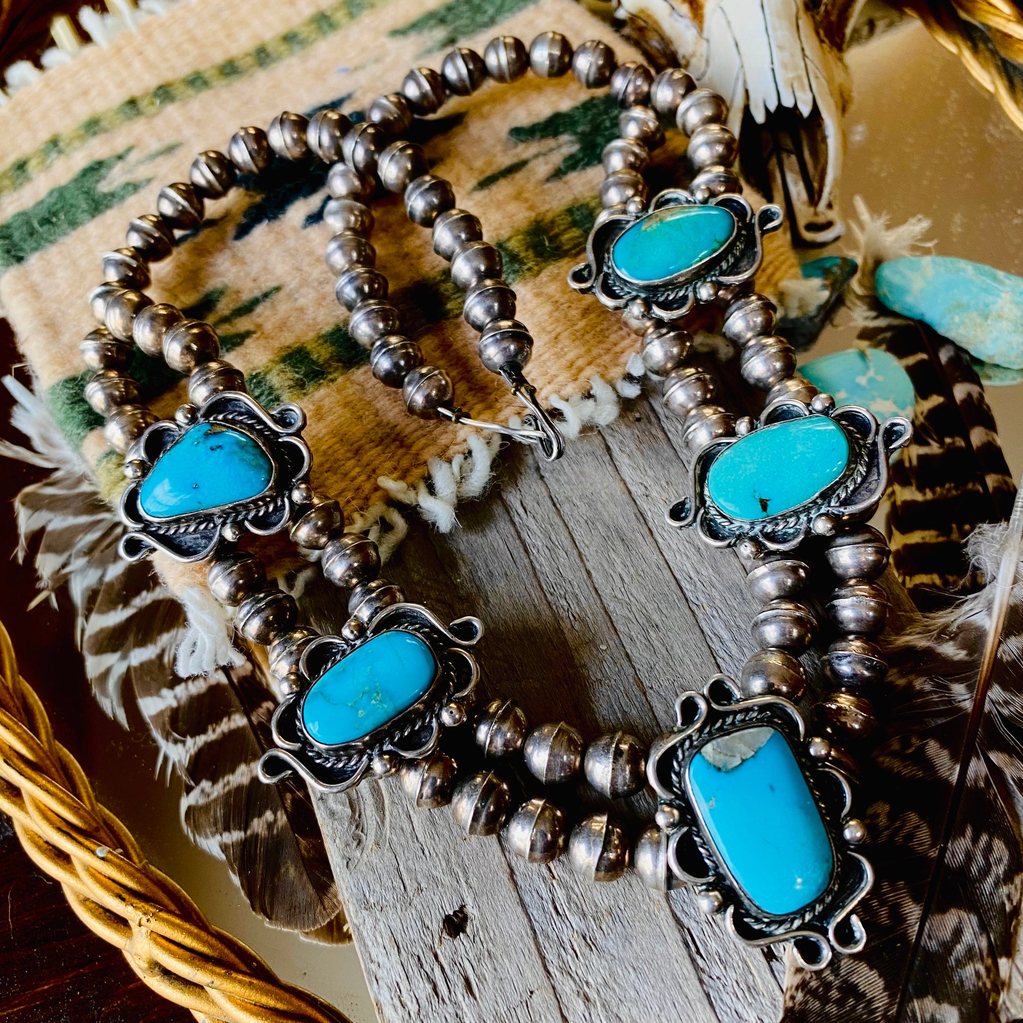 Vintage Handmade Navajo Pearl & Ithaca Peak Turquoise Necklace