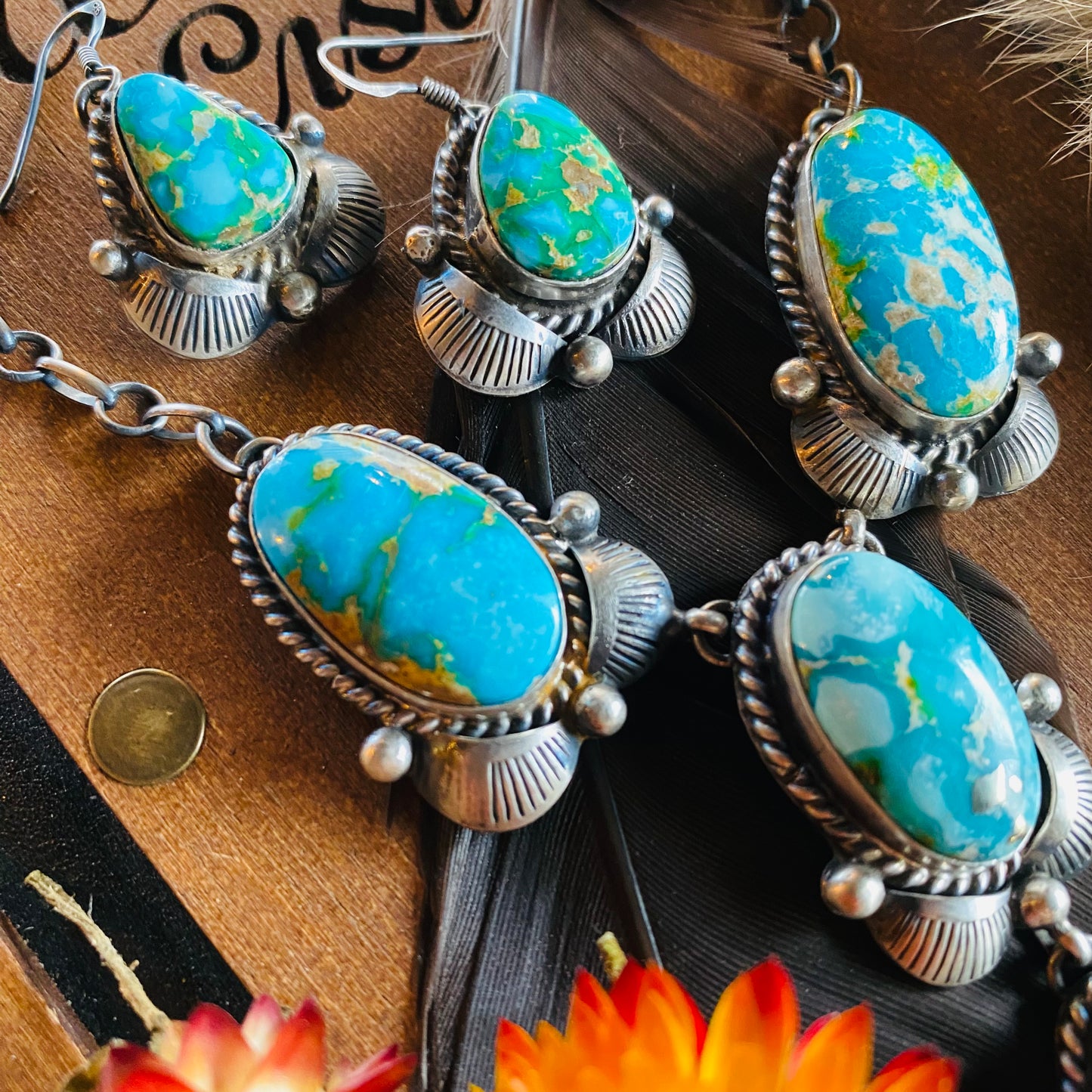 Kee Johnson Sonoran Gold Turquoise Necklace & Earring Set // Navajo