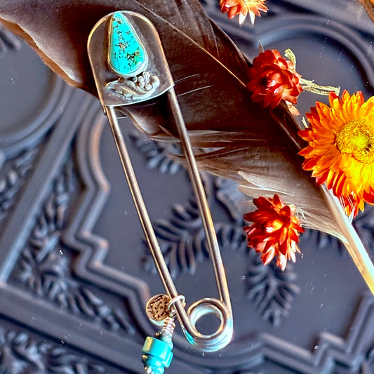 Giant Safety Pin with Turquoise