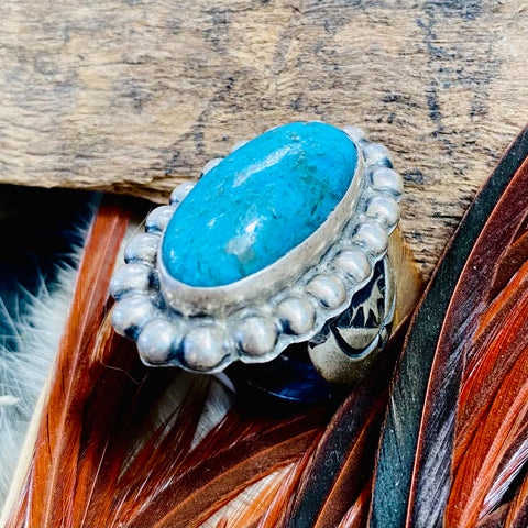 Chunky Solitair Kingman Turquoise Ring, Paul Livingston, Navajo.