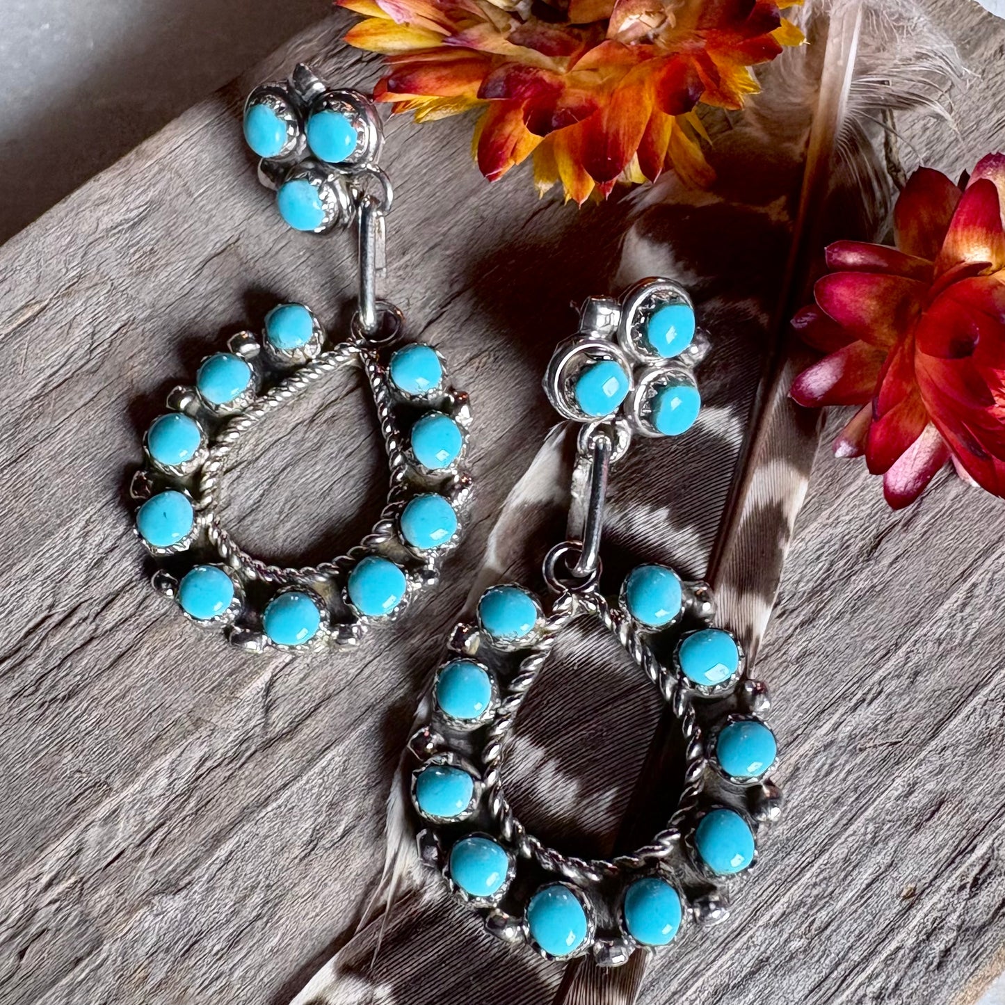 Turquoise Cluster Hoop Earrings // Davis Kaamasee // Zuni