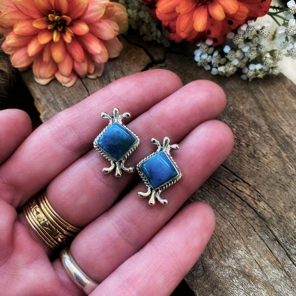 Diamond Turquoise Post Earrings, Zuni