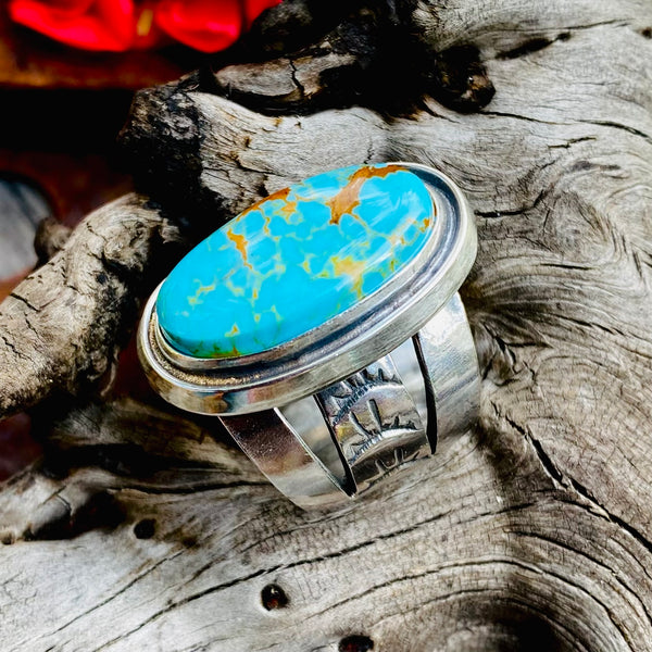 Cigar Band Style Ring in Kings Manassa Turquoise // Size 8