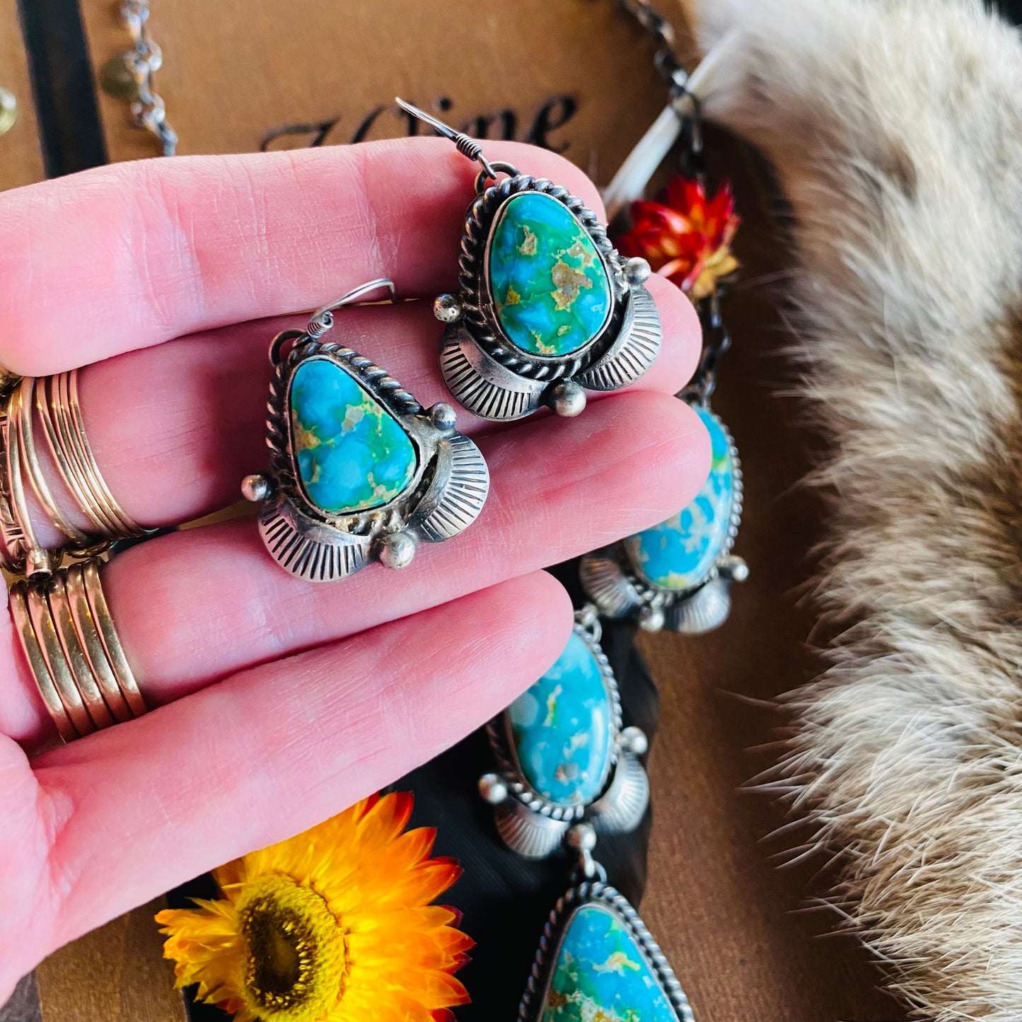 Kee Johnson Sonoran Gold Turquoise Necklace & Earring Set // Navajo