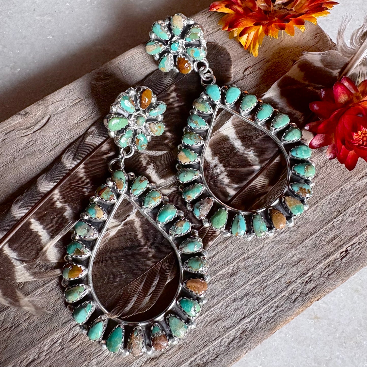 Turquoise Cluster Hoop Earrings // Mathilda Benally // Navajo