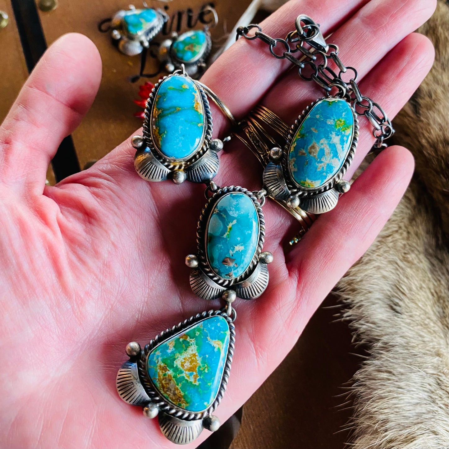 Kee Johnson Sonoran Gold Turquoise Necklace & Earring Set // Navajo