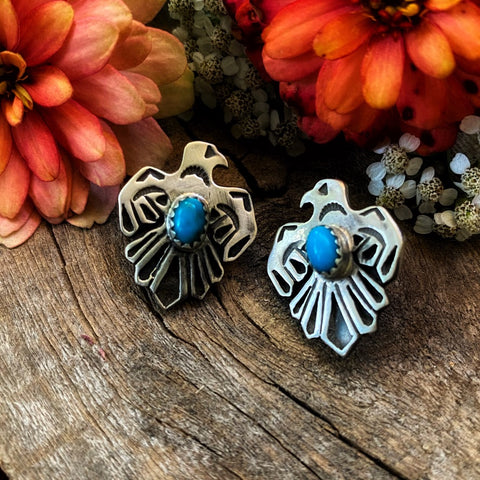 Thunderbird Turquoise Post Earrings, Navajo
