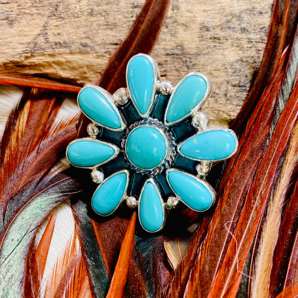 Cluster Ring In Campitos Turquoise, Navajo.