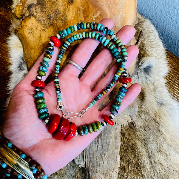 Ombré Turquoise & Coral Beaded Necklace
