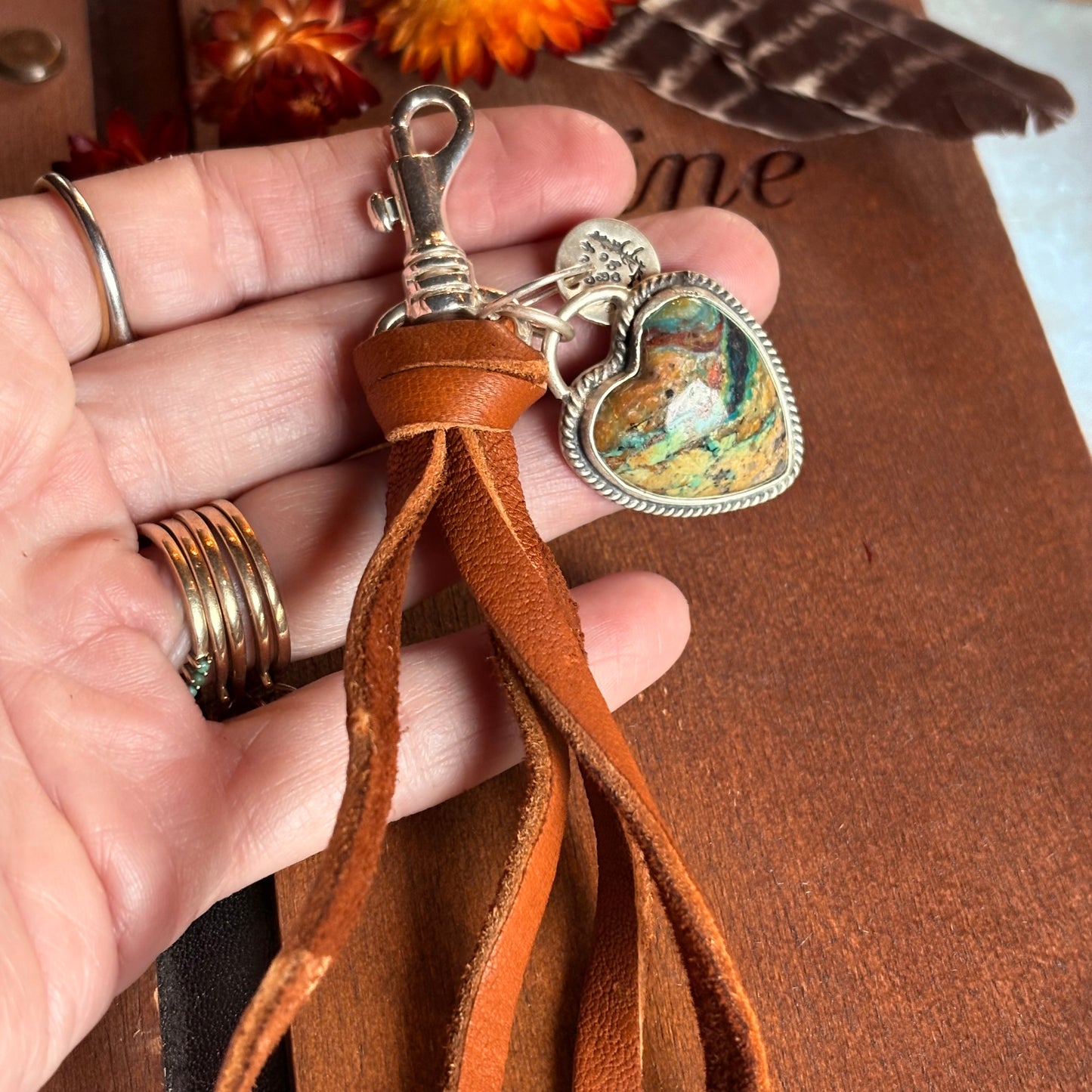 Chrysocolla Azurite Heart Bag Swag/Key Chain