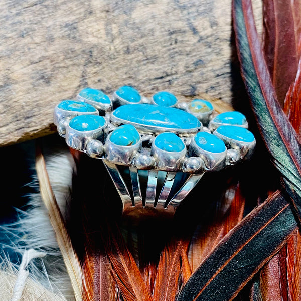 Cluster Ring In Kingman Turquoise, Linkin, Navajo.