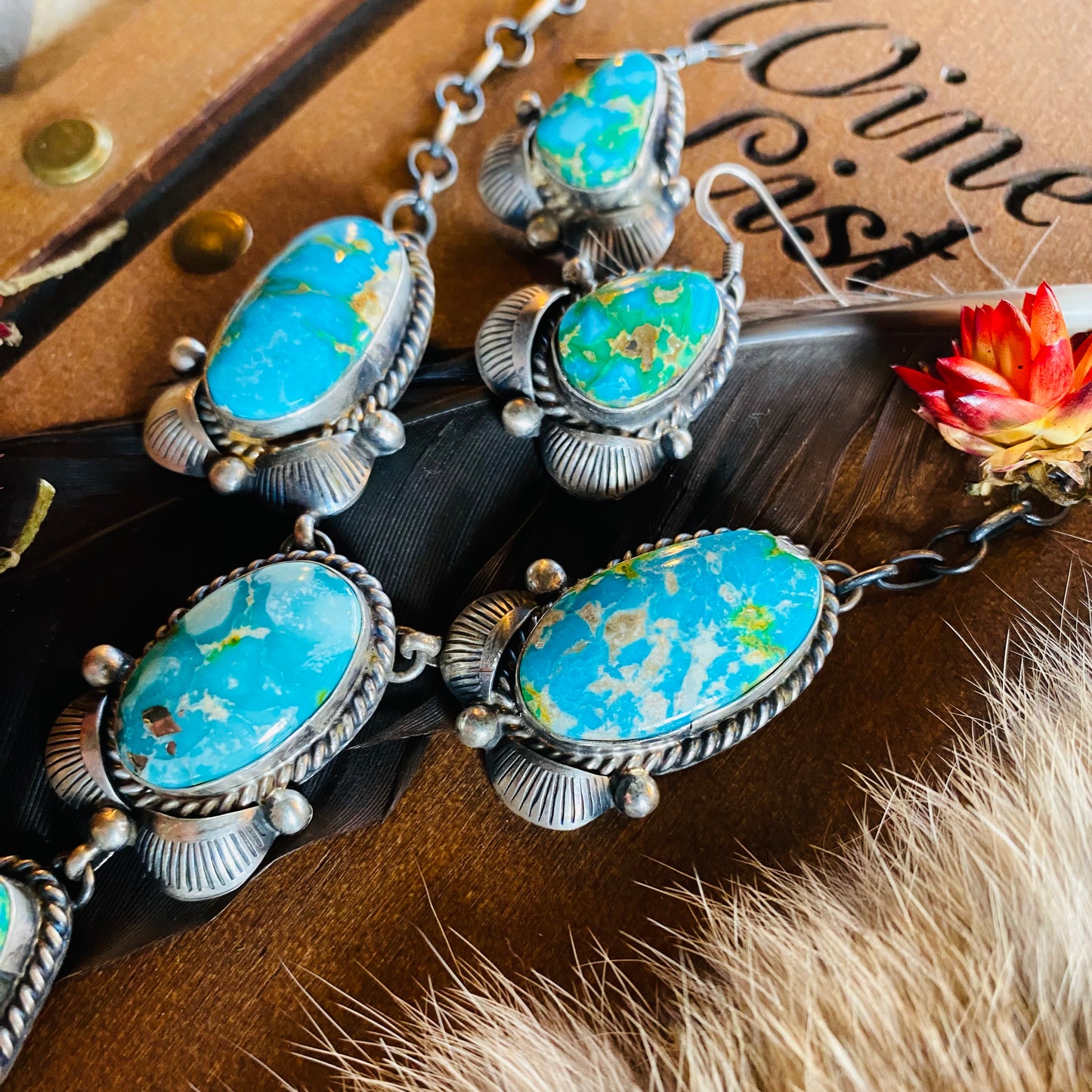 Kee Johnson Sonoran Gold Turquoise Necklace & Earring Set // Navajo