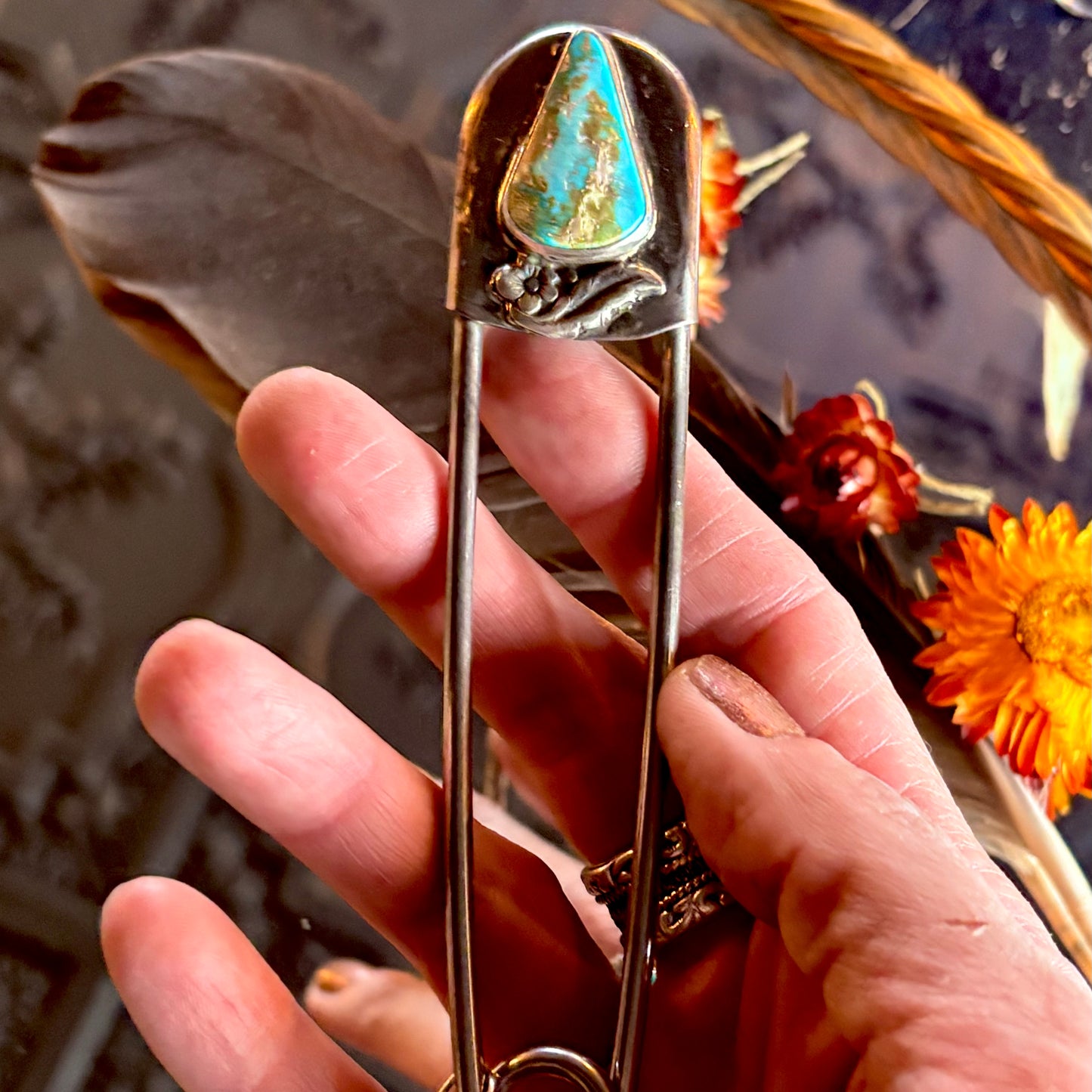 Giant Safety Pin with Turquoise