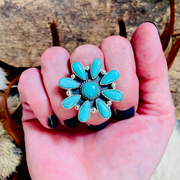 Cluster Ring In Campitos Turquoise, Navajo.