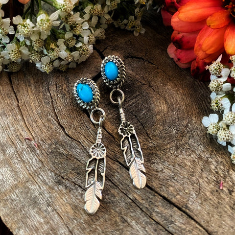 Turquoise Feather Earrings, Navajo
