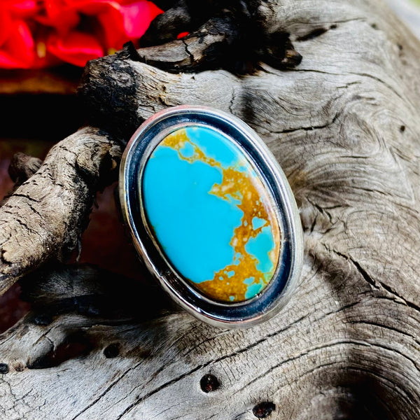 Cigar Band Style Ring in Kings Manassa Turquoise // Size 8.25