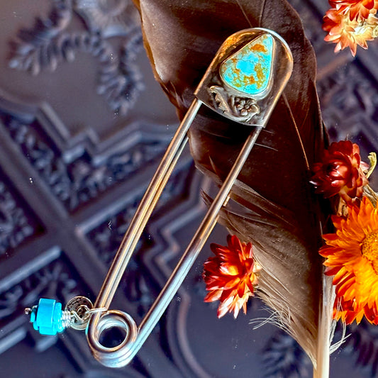 Giant Safety Pin with Turquoise