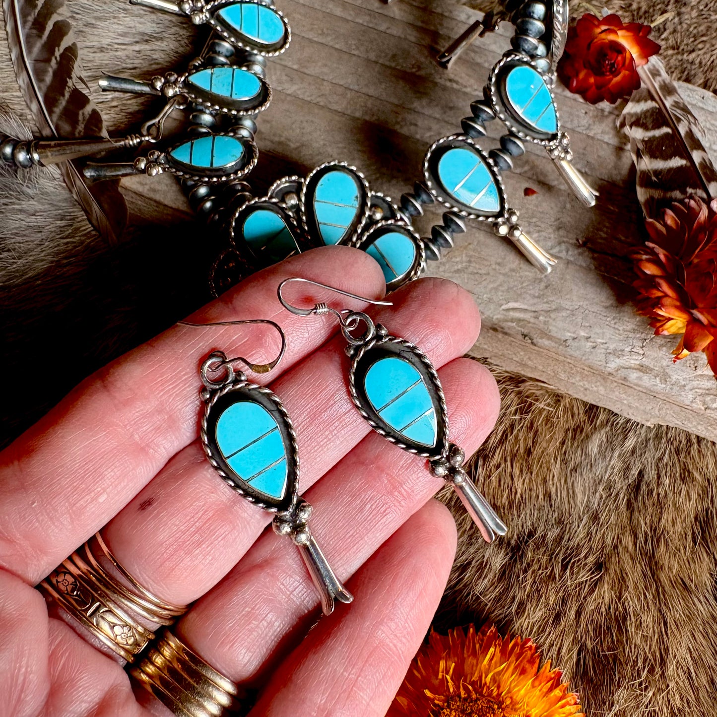 Faye Lowsayate Turquoise Inlay Squash Blossom // Zuni