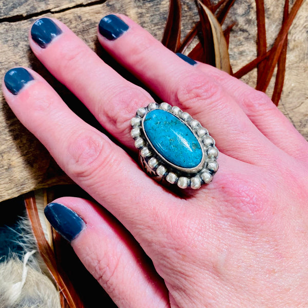 Chunky Solitair Kingman Turquoise Ring, Paul Livingston, Navajo.