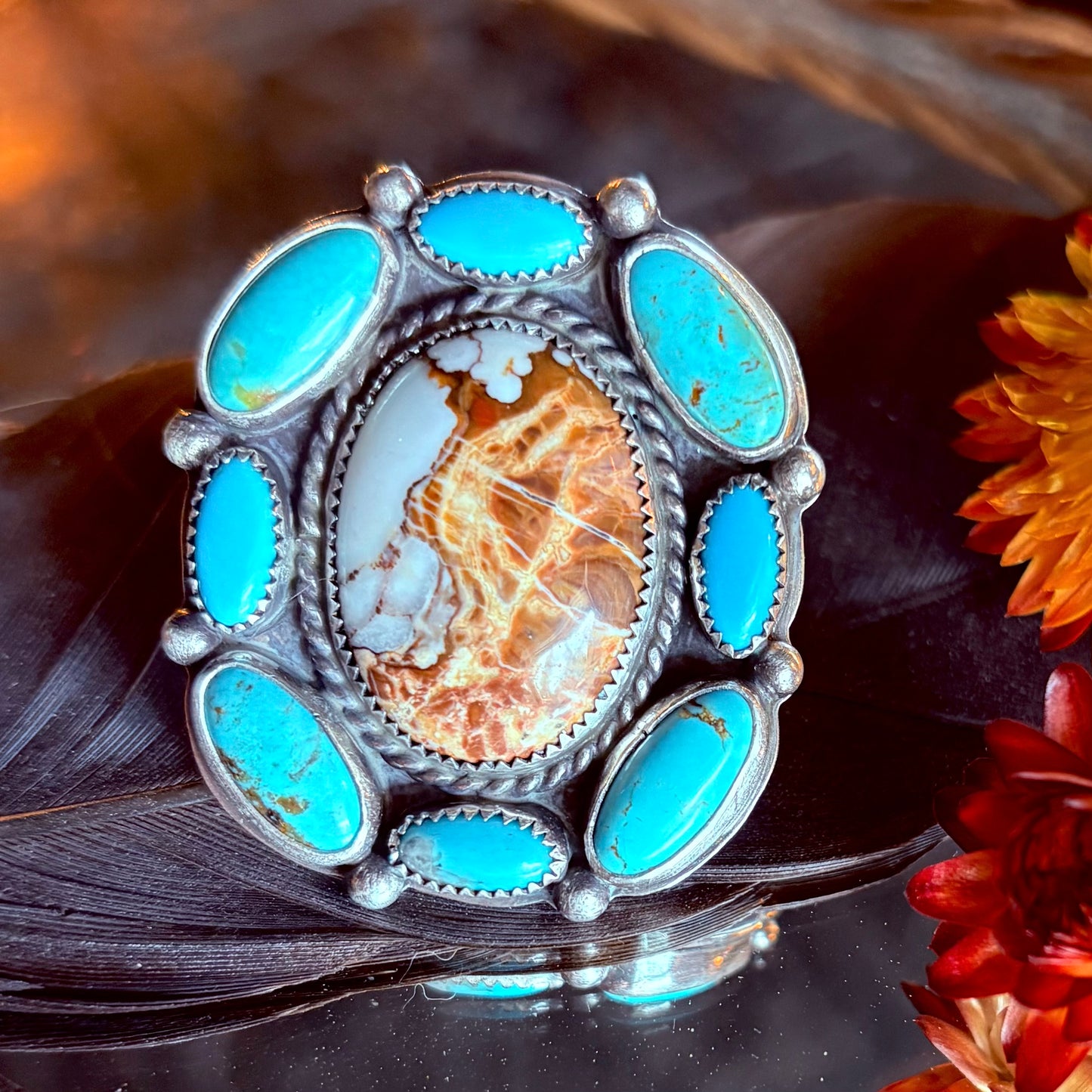 Wild Horse & Turquoise Cluster Ring // Size 8