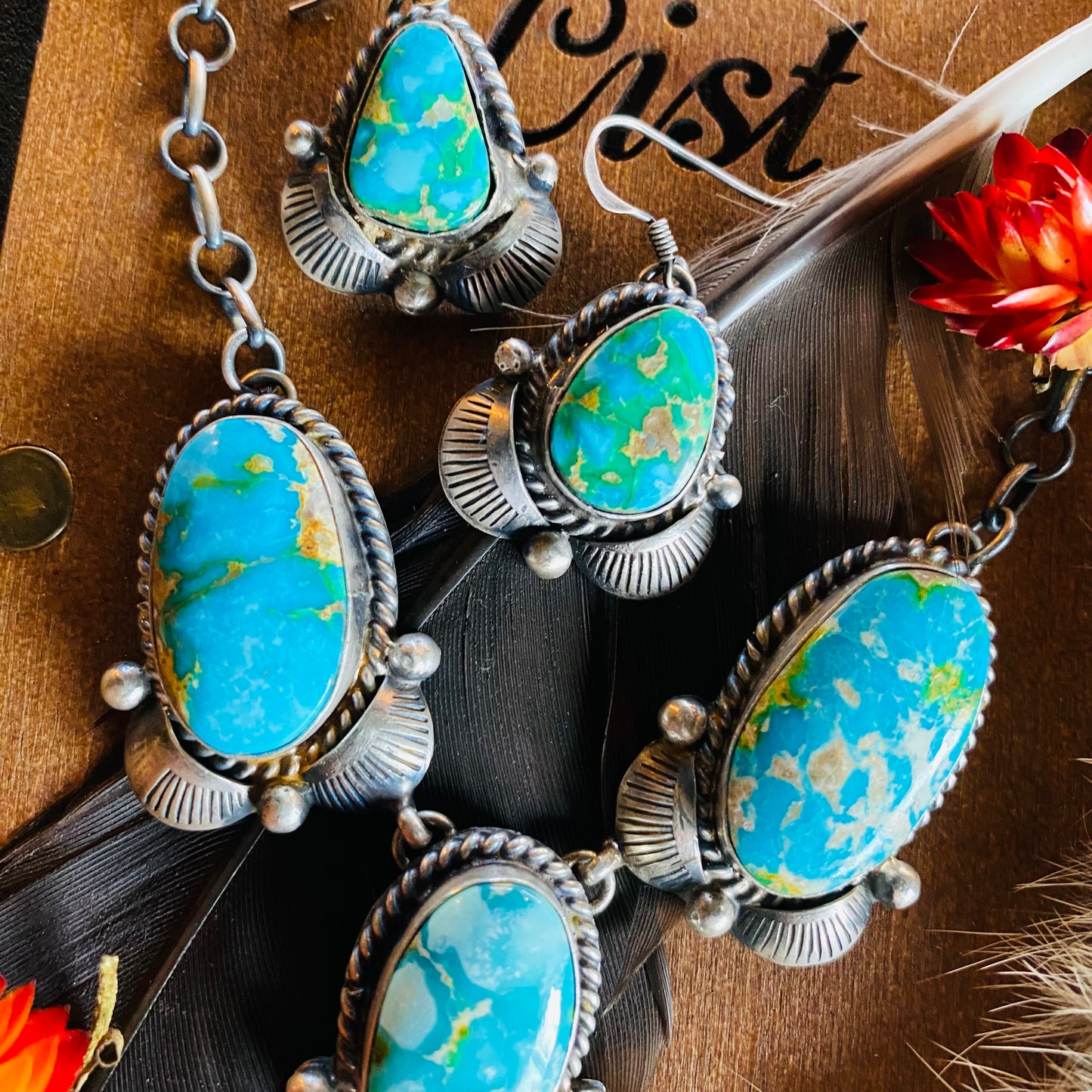 Kee Johnson Sonoran Gold Turquoise Necklace & Earring Set // Navajo