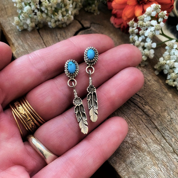 Turquoise Feather Earrings, Navajo