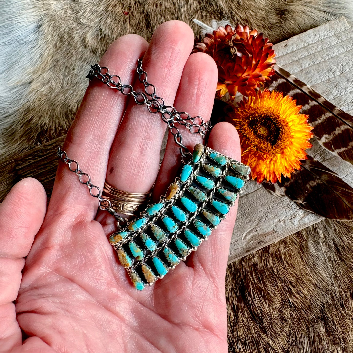 Mathilda Bennaly Turquoise Cluster Bar Necklace // Navajo