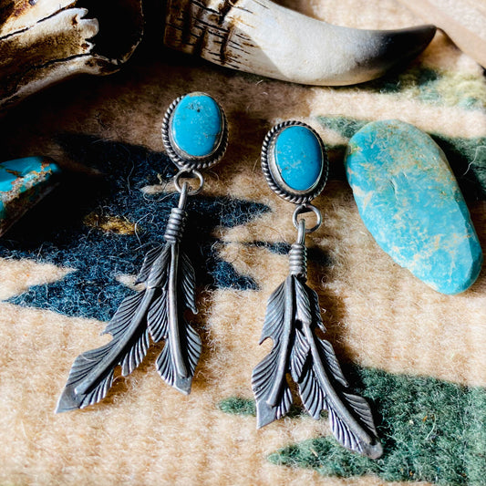 Sharon McCarthy Double Turquoise Feather Earrings