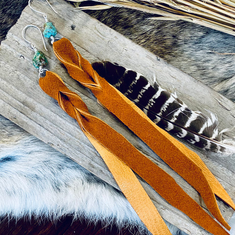 Deer Hide & Turquoise Fringe Earrings