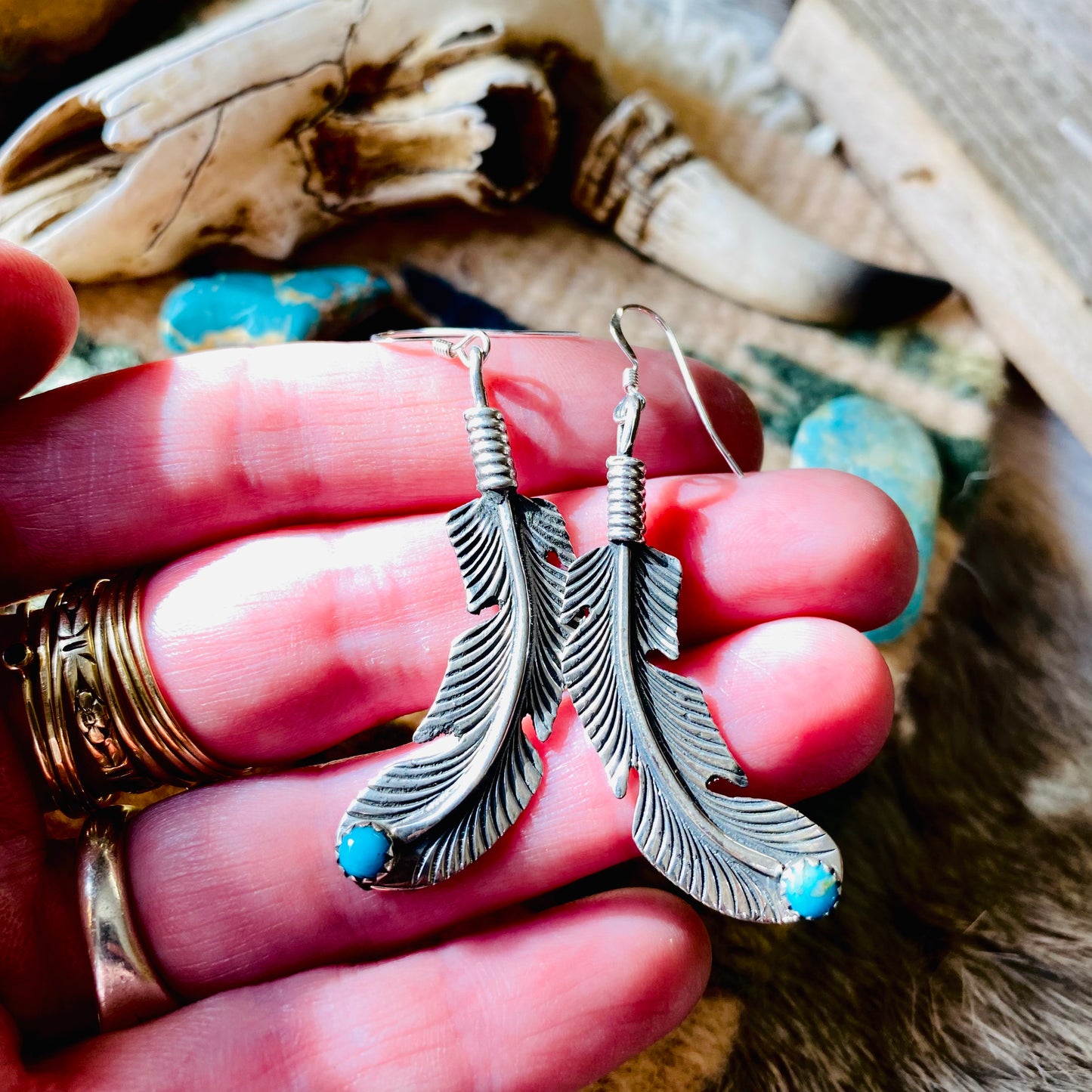 Louise Joe Turquoise Feather Earrings