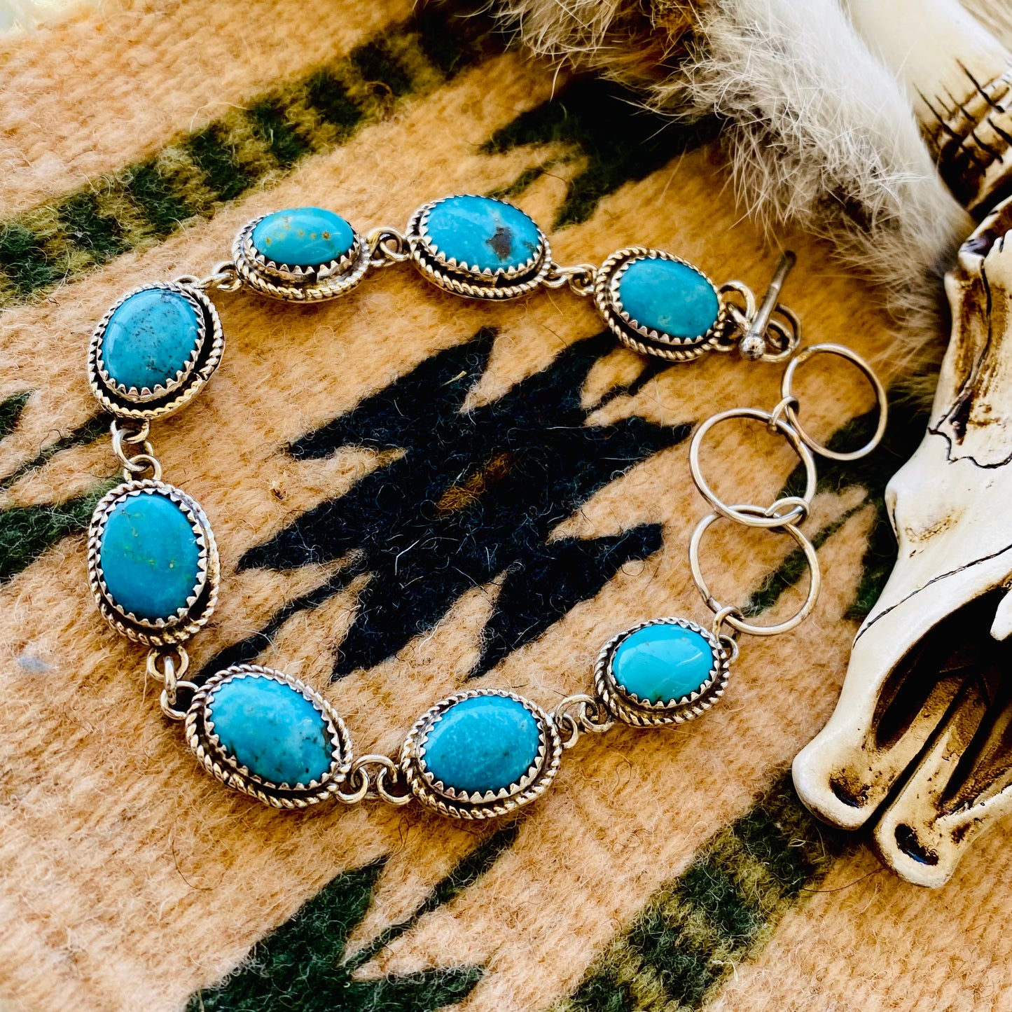 Ernest Hawthorne Eight Stone Turquoise Link Bracelet
