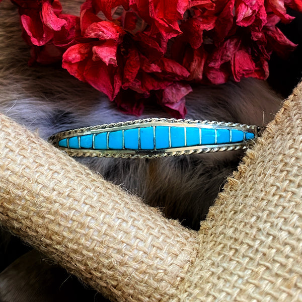 Millie Peynetsa Turquoise Inlay Cuff, Zuni