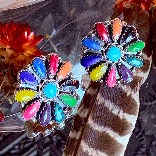 Multi Stone Cluster Earrings // Navajo // Marcellus Benally