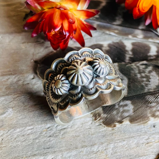 Beannie Ramone Sterling Silver Stamped Band // Size 5, 7, 9 // Navajo