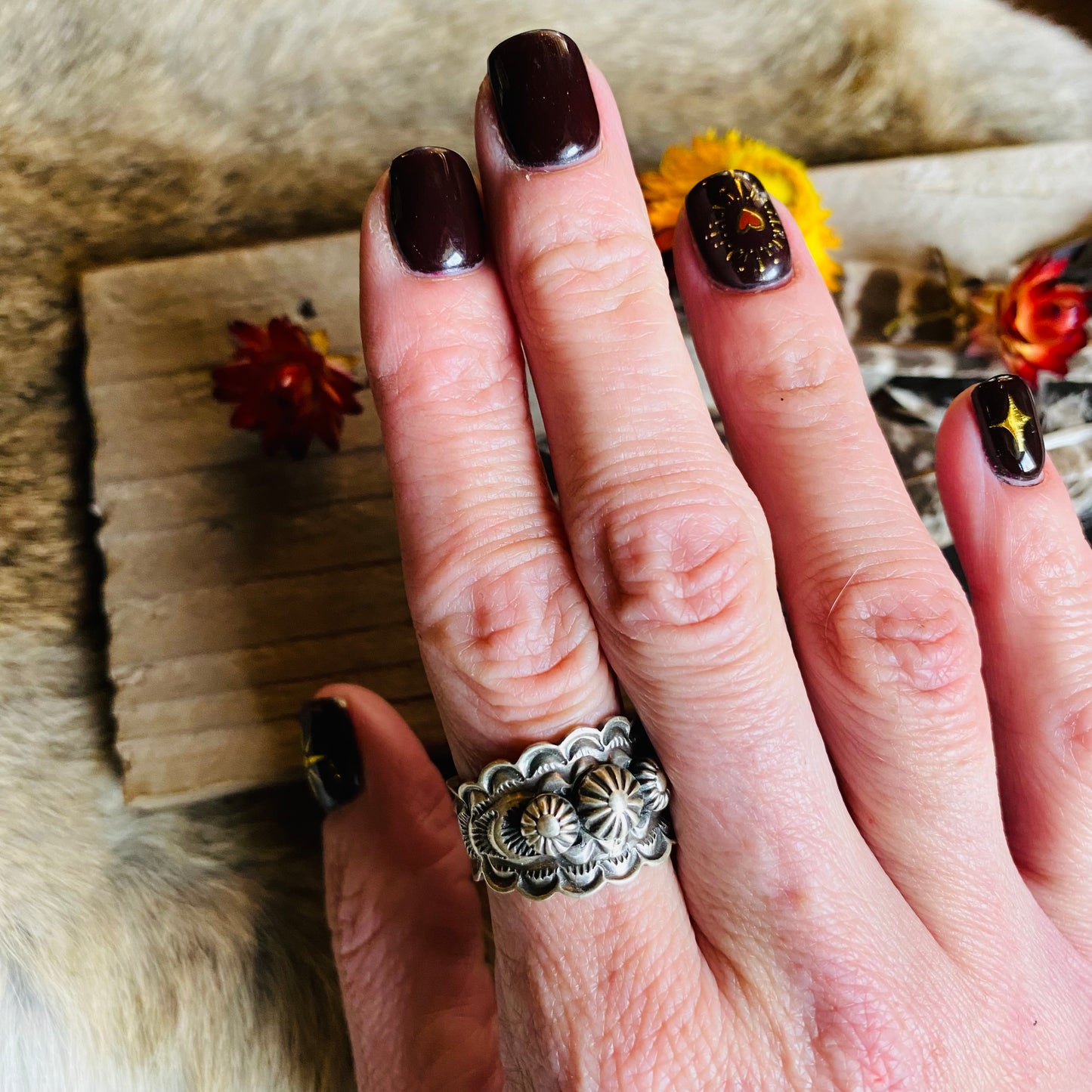 Beannie Ramone Sterling Silver Stamped Band // Size 5, 7, 9 // Navajo