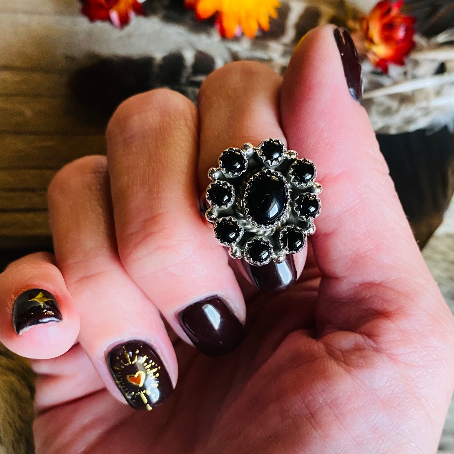 Onyx Cluster Ring // Size 7.5 // Navajo